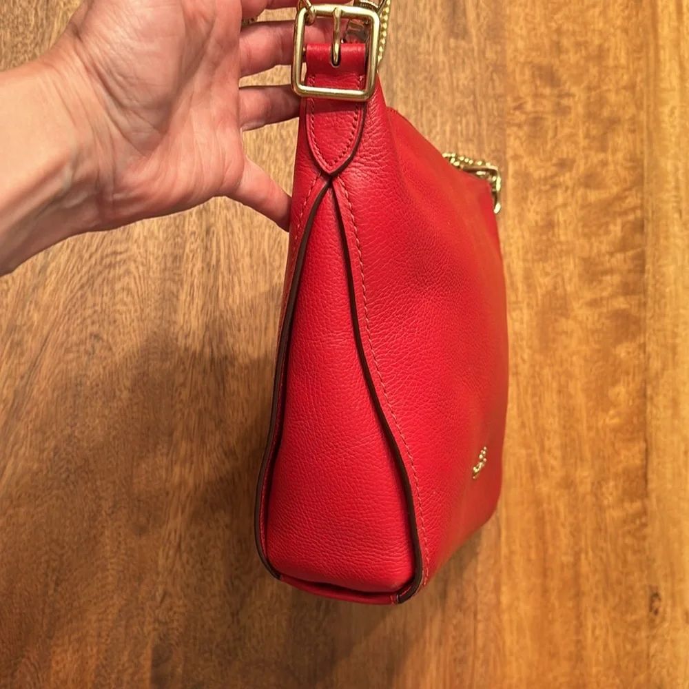 Red leather crossbody gold chain